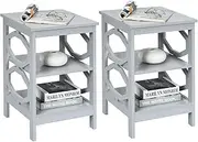 Giantex 2 x Nightstand, 3-Tier Side Table, End Table Sofa Bed Side Table, Multifunctional Storage Stand w/Stable Structure for Bedroom, Living Room, Hall, Easy Assembly (Grey)