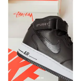 STUSSY x NIKE AIR FORCE 1 MID 黑白 黑蛇紋 中筒 休閒鞋【DJ7840-001】AF1