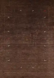 Unique Vibrant Rug Brown Handmade Wool Gabbeh Carpet 6x8 ft.