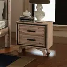 Bedside Table 2 drawer Night Stand with Solid Acacia Storage in Sliver Brush