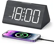 OQIMAX Wooden Digital Alarm Clocks LED Display Bedside Clock Electronic Desk Clock with 2 Alarm 5 Brightness Adjustment 3 Volume Snooze DST 12/24H Colorful Light Table Clock for Bedroom Office Travel