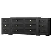 ALFORDSON 1x Chest of 6 Drawers Dresser＆2X 3-Drawer Bedside Table Combo Set, Hamptons Tallboy Dresser, Modern Storage Cabinet Set for Hallway,Bedroom, Living Room, Black