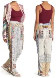 NEW Johnny Was Tokyo Pants Patchwork Elastic Drawstring Embroidered $220
