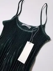 NWT Vince Chevron Pleated Tank Top in Forest (Dark Green) Size S, M $265