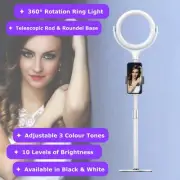2 x NEWAVE 3 Colour Dimmable Rotatable 8'' LED Ring Light Phone Holder w/ Stand