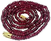[HI International] Natural Indian Garnet 3-4mm Rondelle Faceted Beads 21 in Long Bead Necklace, Garnet Beaded Necklace Jewelry, Garnet Gemstone Beads, Red, 21 Inches, Gemstone, Garnet