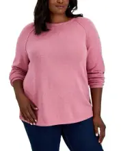 Karen Scott Plus Size Curved-Hem Nep Sweater Sea Pink Nep SZ 3X