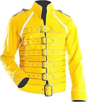 [LP-FACON] Women/Men Yellow Pop Rock Star Concert Belted Cosplay Costume Leather Jacket Faux/Real