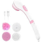 4 Rotating Heads Electric Bath Brush Set: Waterproof Body Scrubber and Face Brush for Exfoliating and Cleansing