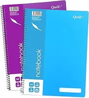 Quill A4 Notebooks, 8mm Lined, 120 Pages, 70gsm Paper, Durable Polypropylene Cover, Pack of 2 (Blue & Purple)