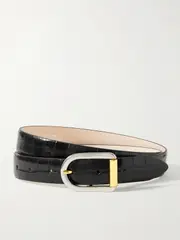 [Déhanche] Déhanche - Mija Mixed Metal Croc-effect Leather Belt - Black - L L Black