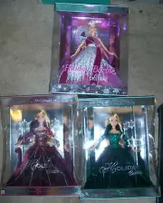 Lot of 3 Holiday Barbie 2004 BURGANDY DRESS &Bob Mackie Holiday 2005 & 2004