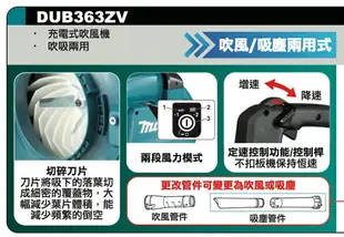 MAKITA 牧田 DUB363ZV 充電式吹風機 DUB363 36V 充電 電動 吹風機 吹落葉機 鼓風機 吹吸兩用 兩用機 充電吹風機 電動吹風機 吸塵器 空機【璟元五金】