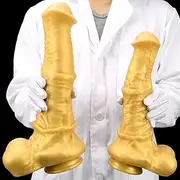 Gienocy XXXL Golden Giant Realistic Silicone Horse Cock Dildo, Animal Fake Dildos Butt Plug G-spot Vagina Prostatic Stimulation SM Orgasm Adult Sex Toy for Men Women Couple (Golden-XXXL)