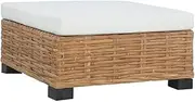 Rattan Footrest with Mahogany Legs, Comfortable Patio Cushion, Garden Storage Bench for Deck, Porch, and Outdoor Furniture
