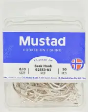 Mustad Hooks 92553-NI-6/0-50 Octopus Beak Silver Hook