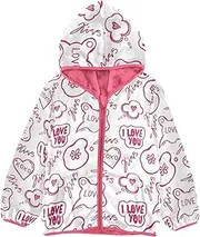 [GuoChe] Girls Sherpa Lined Valentines Pink Hearts Speech Bubbles Love Words Toddler Boy Winter Jacket pink Girls Fleece Zip Up