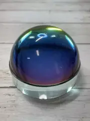 PAPER WEIGHT - IRIDESCENT CRYSTAL - Dome-shaped - 3.25 in. - Mirror base - NEW
