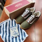 Vans Old Skool Skateboard Classic Green White Brown Mens Custom Shoes Spartan