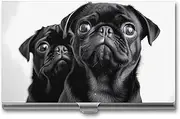 [VFMKT] Slim Metal Business Card Holder Portable Business Card Case Pocket Name Card Holder Cute Black Pug Dog Wallet for Men Women Office Travel, style, One Size