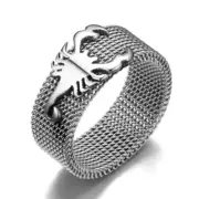 8mm Silver Scorpion Titanium Steel Mesh Belt Punk Band Men Gothic Ring Size 7-12