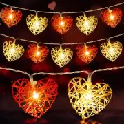 50 Red and White 3D Hollowed Rattan Heart-Shaped 5M LONG String Fairy Lights, Battery (AA) Indoor & Outdoor Decorations Wedding Valentines Romantic Ro