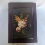 Hand Painted Old World Floral Wooden Faux Book Secret Hidden Storage Stash Box