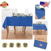 Classic Hemstitch Royal Blue Linen Tablecloth 108"L x 60"W for Elegant Dining