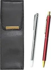 Eco Leather Pen Case with Metal Indicator Stick and NQ25 Standard Size Metal Straight Knock Double Anodized Ring Ballpoint Pen Set Red BR-701S-NQ25B-R