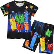 Kids Boys Girls Number Blocks Cartoon Print Short Sleeve T-Shirt + Shorts Outfits 2pcs/Set