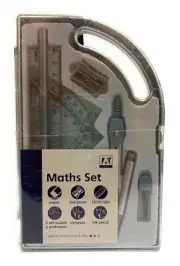 Math Set Geometry School Exam Stationery Compass Protractor 9 Piece CMA