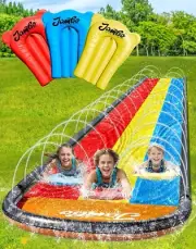 16Ft Backyard Waterslide Triple Racing Lanes & Sprinklers, With 3 Boogie Boards