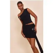 Black Double Layer Trim Detail Slinky Mini Skirt, Black