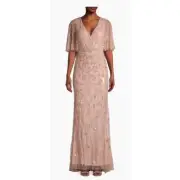 MacDuggal Regencycore Beaded Cape Gown Dress Sequin Formal Pink Blush Size 10