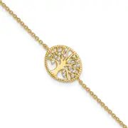 7 Inch Sterling Silver Polished Gold-Plated Tree With Cz Bracelet