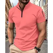 Men's Quarter Zip Polo Golf Shirt Work Casual Quarter Zip Short Sleeve Basic Modern Plain Zipper Summer Regular Fit Black White Pink Navy Blue Sky Blue Khaki Q