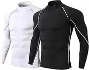 [YuDiBYW] Men's Compression Shirts 2 Pack Sports Long Sleeve Athletic Workout Fitness Running Tights T-Shirts Cool Dry Undershirts Gym Baselayer Tops