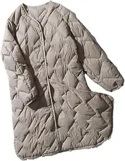[Generic] Women Long Ultra Light Puffer Jacket White Duck Down Coat Warm O-Neck Parkas