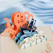 Giant Kraken Attacking Ship 3D Pop Up Card