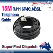 15m 6P4C RJ11 RJ12 Telephone ADSL Cross Over Line Cord Cable Black Made in AU