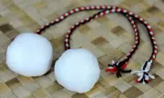 NEW ZEALAND MAORI PAIR SOFT POI BALLS ABOUT 16" LONG BRAIDS + TASSELS CHILD SIZE