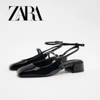 在飛比找蝦皮購物優惠-ZARA 女方頭小皮鞋粗跟高跟鞋單鞋一字帶涼鞋