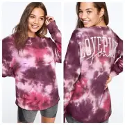 Vs Victorias Secret Pink Varsity Crew Sweater Jacket Top Rose Ruby Tie Dye M