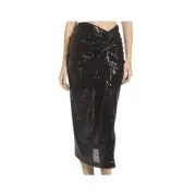 Badgley Mischka Jai Sparkly Sequined Skirt Black Party Midi Size 4 NEW