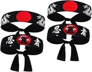 [MOKKHNB] 4pcs Japanese Karate Headbands Polyester Headbands Bandanas Comfortable Elastic Hair Bands for Sports Cosplay and Sushi Party Decorations