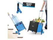 Foldable Utility Cart Collapsible Portable Crate Stair Climbing Wheels - Blue