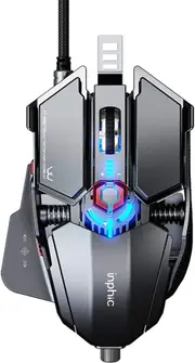 Gaming Mouse, Inphic Wired Mouse for Office or FPS Gamers, Adjustable Mouse Length & 7 Programmable Buttons, Up to 7200 Adjustable DPI, Iron Grey
