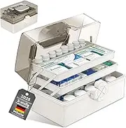 Mihoho 3-Tier Medicine Box, 3 Shelf Home Medicine Box, Medicine Storage Box, First Aid Box, Medicine Case, Sorting Box for Hair Accessories and Cosmetics (White)