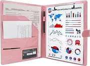 GraduationMall A4 Magnetic Conference Folder Clipboard with Storage Portfolio Padfolio PU Leather Interview Document Organizer Pink