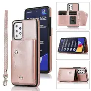 For Samsung A52 5G 4G Wallet Back Cover, PU Leather Case With Card Holder Phone Case - Pink